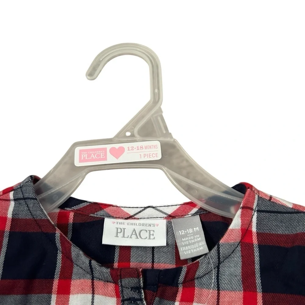 The Children’s Place Baby Girl Holiday Plaid Button Ruffle Dress Size 12-18